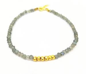 สร้อยข้อมือลูกปัดกลมสีเงินสเตอร์ลิงพร้อมไพไรต์สีทองขนาด3-4มม. สำหรับเป็นของขวัญแต่งงาน - Product Image 1