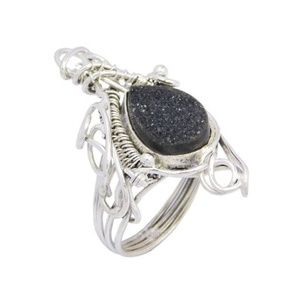 Anillo clásico de Plata de Ley 925 con piedras preciosas drusas, ajuste de bisel Eternity Vermeil, joyería elegante para hombres y mujeres para fiestas - Product Image 1