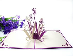 Artisanat 3D fleur violette Pop up carte belle carte de voeux de mariage florale personnalisée cadeau avec du papier de style amour - Product Image 5