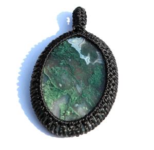 Colgante de cabujón de ágata musgosa Unisex, envoltura de macramé de forma ovalada con piedra de cuarzo de cristal plateado, estilo religioso, fiesta, uso diario - Product Image 3