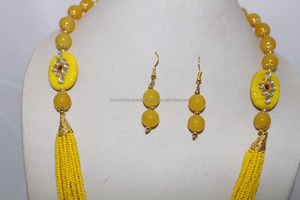 Collar de Cadena de Cuentas de Vidrio Amarillo Trenzado de Múltiples Hilos de Moda para Regalo de Boda, Compromiso, Fiesta, Unisex - Product Image 2