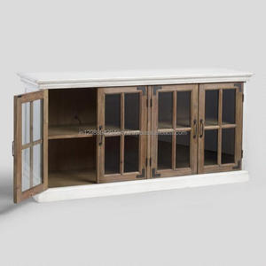 Aparador de buffet de cuatro puertas de roble macizo Vintage rústico, muebles de comedor de diseño antiguo con lavado blanco para uso doméstico - Product Image 3