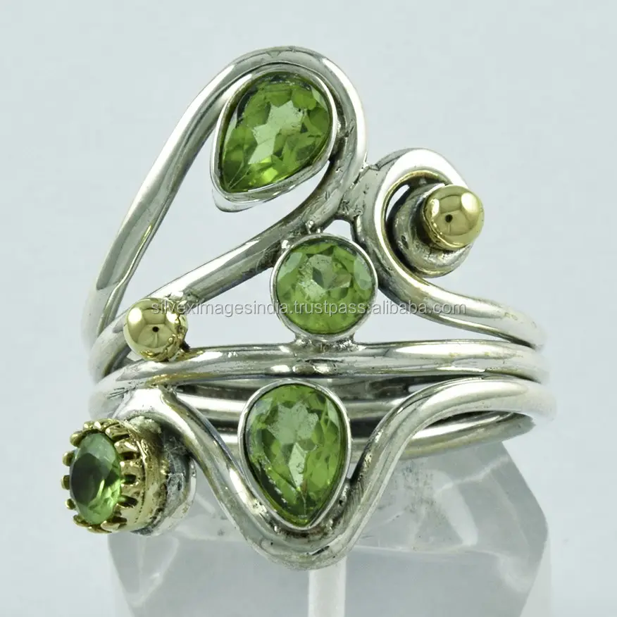 Peridot Stone_925 Cincin Perhiasan Perak Murni, Perhiasan Perak Abstrak, Cincin Perhiasan Perak Produsen India