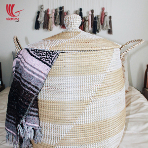 Large Seagrass Storage <b>Basket</b> <b>With</b> <b>Lids</b>/seagrass <b>Basket</b> <b>With</b> Plastic String Weaving - Product Image 6