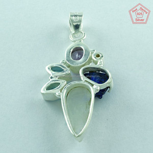 Colgante de plata esterlina 925, Colgante de Piedra múltiple, joyería de plata India - Product Image 4