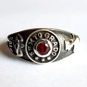 性感Grado银色班级戒指大学高中班级戒指925纯银派对宝石戒指嵌框设置