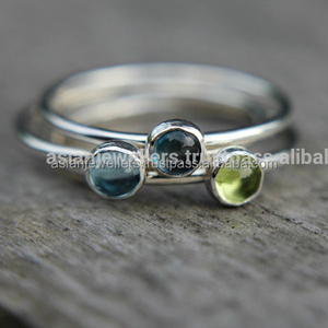 925 <b>Silver</b> Blue and lemon Topaz Quartz Gemstone <b>Set</b> of Stacking <b>Rings</b> - Product Image 1