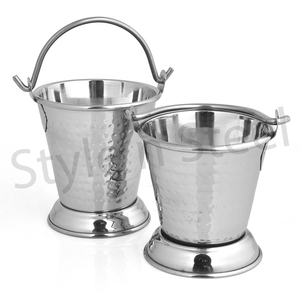 Accessoires de cuisine frites Mini seau de service en acier inoxydable martelé ordinaire Pot de présentation des aliments seau en métal glaçage - Product Image 1