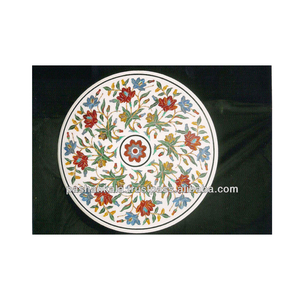 Plateau de Table en marbre blanc poli, forme ronde, italien pur, décoratif et multicolore, avec incrustation artistique - Product Image 1