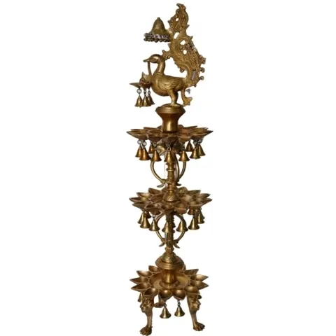 Diya-suporte para lâmpadas de óleo, suporte com escultura de pássaros-metal de latão