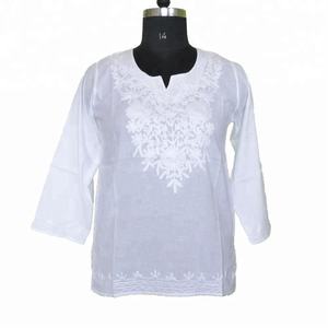 Bordado blanco Kurtis étnico elegante colorido brillante - Product Image 1