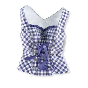 Sexy Flirty German Bavarian Lederhosen Blouse Oktoberfest Costume Adult Women (oktoberfest checkered blouse)