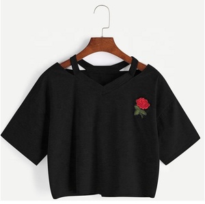 Shemax T-shirt décontracté en spandex pour femme grande taille à manches courtes col en V avec broderie décoration Textile doux - Product Image 1