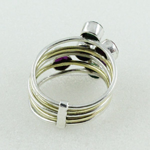 Beautiful Combination Triple Stone 925 <b>Sterling</b> <b>Silver</b> <b>Stack</b> <b>Ring</b> Handmade Light Weight Ruby Gemstone <b>Ring</b> - Product Image 4