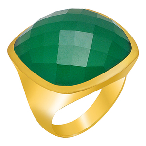 Carré vert Onyx Gemstone Argent Sterling 925 Plaqué Or Bague Bijoux Lunette Réglage Bague À La Mode pour Cadeau De Mariage Fête. - Product Image 1