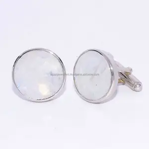 925 Sterling Silver Natural Rainbow MoonStone Men's Cufflinks Handmade wholesale jewelry for men