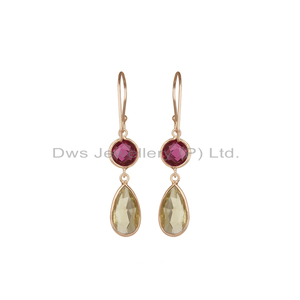 Boucles d'oreilles en argent plaqué or rose hydro topaze citron rose pierre précieuse pour femme cadeau pour sa collection vintage - Product Image 3