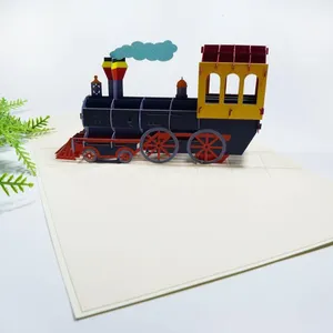 彩色印刷生日卡片定制3d激光切割火车弹出式卡片工艺品越南