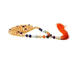 Collares de Cuarzo Citrino con Cuentas de Mala Anudadas a Mano, Estilo Bohemio, 7 Chakras, Hechos por Artistas Indios - Product Image 1