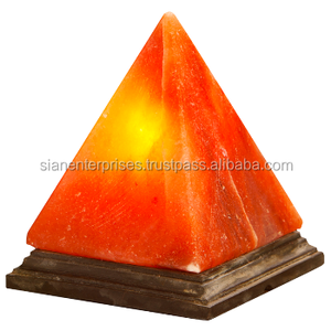 Himalayan Salt Crystal Polished Pyramid Triangle Shape Salt Rock <b>Lamp</b> with <b>Wooden</b> <b>Base</b> Feng Shui Style Carved Technique - Product Image 3