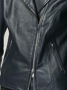Wholesale Biker Moto Fashionable European Style Sheepskin Blue Black Women Leather Jacket - Product Image 3