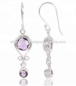 Vintage 925 <b>Sterling</b> <b>Silver</b> <b>Drop</b> <b>Earrings</b> With Amethyst Gemstone New Designs For Women And Girls For Weddings Fine Jewelry Gift - Product Image 2