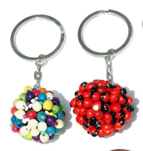 Handmade Peruvian Cool <b>Wood</b> Keychains Seeds Beaded <b>Keyrings</b> Accessories with Natural Beads - Product Image 1