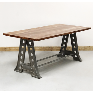 Mango Wood Dining <b>Table</b> | <b>Industrial</b> Loft Design | Solid Wood & Metal Base Modern Rustic Furniture for Living Room & Hotel Use - Product Image 5