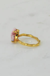 Anneaux unisexes en argent sterling plaqué or vermeil poli avec pierre précieuse en forme de larme en opale rose, pierre de naissance d'octobre, pour mariage et fiançailles - Product Image 3