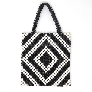 Sacs à main en cuir véritable pour dames Sac fourre-tout en perles de style luxe simple Décoration perlée durable Fermeture ouverte à deux poignées Fait à la main - Product Image 6