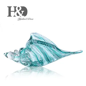 H & D 手工玻璃吹蓝色贝壳美丽的家居装饰玻璃艺术海螺礼物