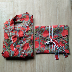 Wholesale Cotton Block Printing Fabric Kimono With Belt <b>Tie</b> Waist, Pockets & Bathrobe Sleepwear Lounger Wear Women Clothing - Product Image 2