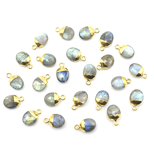 Pendentif ovale en laiton plaqué or 12-14 mm avec labradorite grise et bleue pour la fabrication de bijoux, fabriqué par Jaipur Gem Factory - Product Image 1