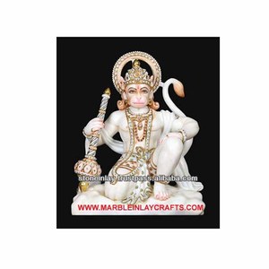 White Marble Hanuman Sitting God Statue - Product Image 1