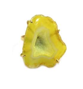 Natural Yellow Geode Druzy Slice Ring Handmade Colorful Ring Brass Metal Prong Setting Adjustable Ring for Women - Product Image 2