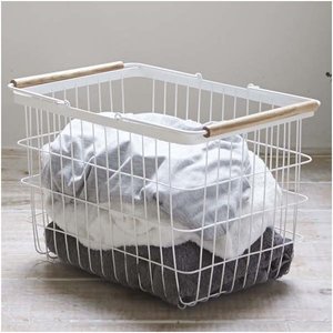 SMETA ได้รับการอนุมัติโรงงานสี่เหลี่ยมผืนผ้าสีขาวตะกร้าลวด,ผงสีขาวเคลือบตะกร้าผ้า,โลหะซักผ้าตะกร้าผ้า - Product Image 1