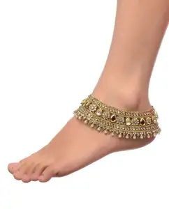 Buy Traditional Kundan Jewelry Bollywood Designer Bridal Gold Plated Tone Indian Anklets Payal at best wholesale price