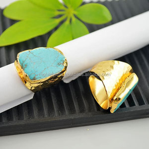 Anillos de piedras preciosas de latón hechos a mano con forma de gota turquesa ajustable para boda cóctel fiesta de compromiso regalo para niños - Product Image 2