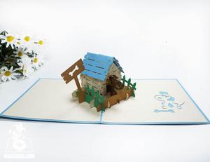 Carte pop-up 3D pour chenil bleu fait à la main Nouvel animal créatif découpé au laser Carte de voeux/cadeau Artisanat en papier fait à la main - Product Image 5