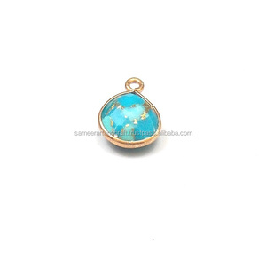 Hecho a mano en forma de corazón joyería de moda bisel conector cobre turquesa piedra preciosa chapado en oro rosa hermosos hallazgos - Product Image 1