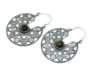 2021 vente chaude argent oeil de tigre boucles d'oreilles en laiton classique bijoux avec diamant pour les femmes en forme de fleur Design - Product Image 1