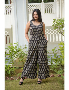 De Niñas, traje de ropa de algodón mono Plazo pantalón vestido largo estilo bloque impreso diseño de la playa de moda mono largo - Product Image 1