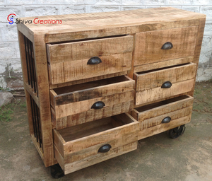 Cajón premontado ecológico hecho a mano de madera de mango macizo Vintage Industrial, 6 cajones, sala de estar de hierro fundido - Product Image 3