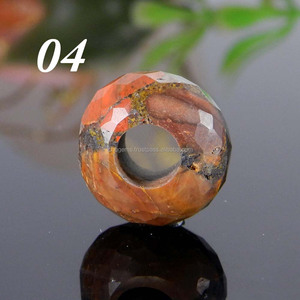 Conglomerado natural Jasper Red 14x8x5,5mm Big Hole Roundel Faceted Beads - Product Image 4