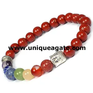 Vermelho jasper 7 chakra charme buda agate pulseira, pedra de cura natural para meditação e energia positiva
