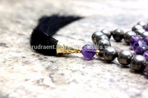 Tendance 6 mm Naturel Améthyste Pyrite Mala Perles Spirituel Guérison Cristal Yoga Bijoux Religieux Cadeau Collier pour Les Fêtes - Product Image 3