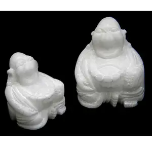 Đá cẩm thạch trắng tự nhiên đá Alabaster cười Phật nhà trang trí phòng Chúa gautam phật tượng tượng tượng Tượng điêu khắc
