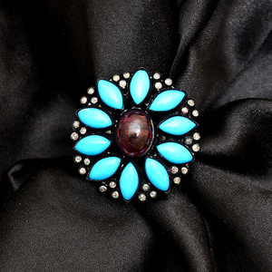 Anillo de Moda para Fiesta, Hecho a Mano, de Alta Calidad, con Turquesa Natural en Engaste de Plata de Ley 925 con Oxidación Negra - Product Image 2