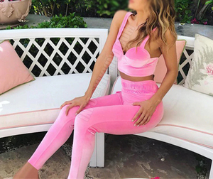 ชุดวอร์มกางเกงกำมะหยี่ลายทางสำหรับผู้หญิง,ชุดสองชิ้นชุดวอร์มกางเกงขากว้างแบบผ่าสำหรับฤดูร้อน - Product Image 6