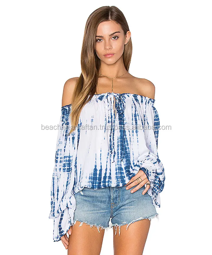 Exclusieve Branded Collection Van Casual Party Girl 'S Wear Rayon Tie Dye Off Shoulder Jurk Top